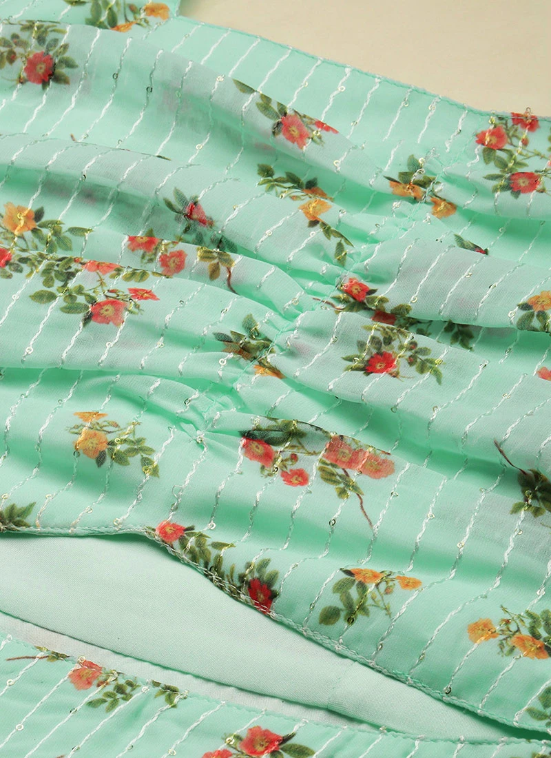 Mint Green Georgette Digital Printed Dress After Six Wear 5 Mint Green Georgette Digital Printed Dress After Six Wear - Image 5