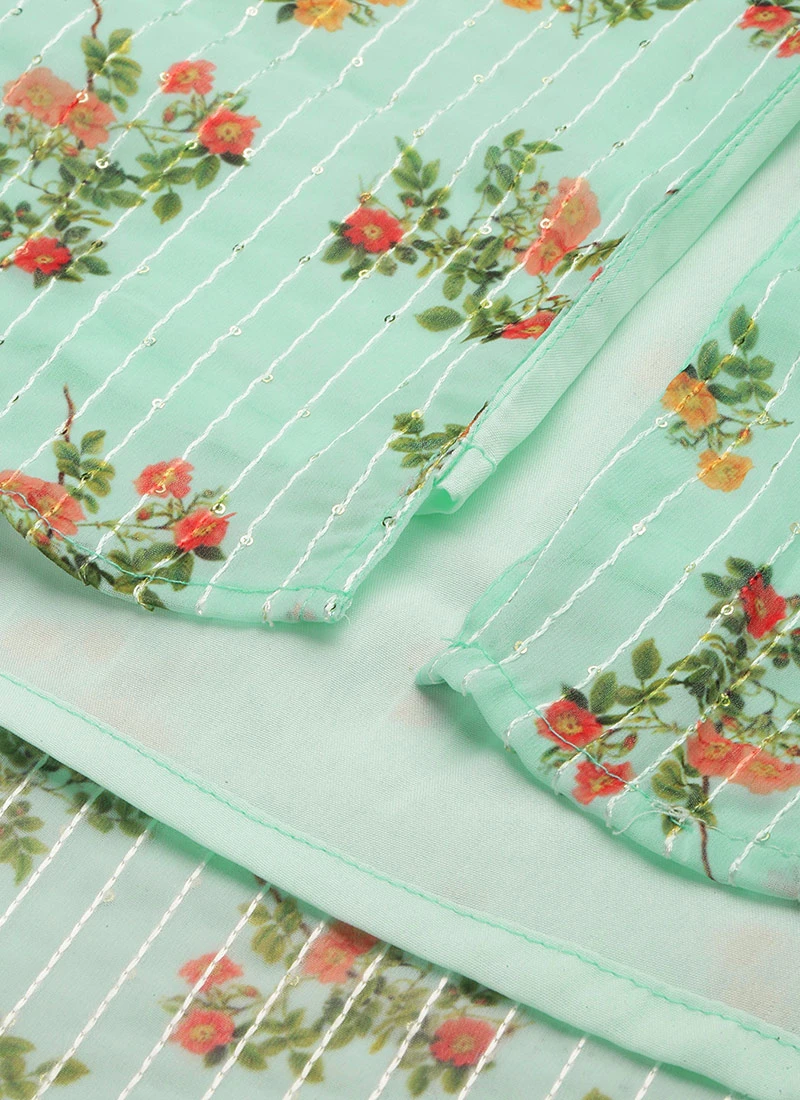 Mint Green Georgette Digital Printed Dress After Six Wear 8 Mint Green Georgette Digital Printed Dress After Six Wear - Image 8