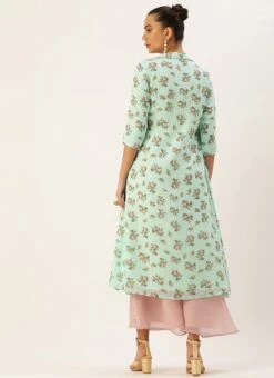 Mint Green Georgette Digital Printed Jumpsuit Festive Wear After Six Wear 11 Mint Green Georgette Digital Printed Jumpsuit Festive Wear After Six Wear -C Bazaar Shop Mint Green Georgette Digital Printed Jumpsuit DRBS02211058 b 1