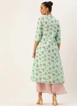 Mint Green Georgette Digital Printed Jumpsuit After Six Wear 11 Mint Green Georgette Digital Printed Jumpsuit After Six Wear -C Bazaar Shop Mint Green Georgette Digital Printed Jumpsuit DRBS02211058 b