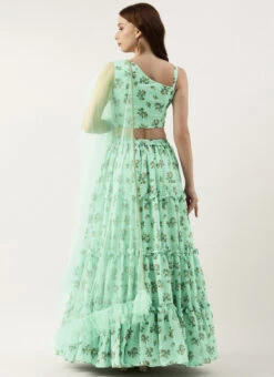 Skirt From Mint Green Georgette Digital Printed Lehenga After Six Wear -C Bazaar Shop Mint Green Georgette Digital Printed Lehenga GHBS02301646 b