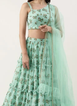Skirt From Mint Green Georgette Digital Printed Lehenga After Six Wear