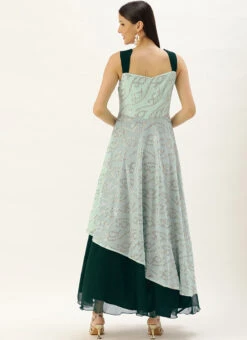 Mint Green Georgette Sequins Embroidered Strap Gown Festive Wear -C Bazaar Shop Mint Green Georgette Sequins Embroidered Strap Gown IWBS02205934 b