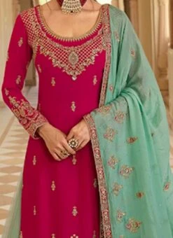 Mint Green Net Thread Embroidery Umbrella Lehenga Party Wear