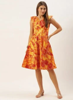 MultiColored Printed Cotton Knee Length Dress After Six Wear -C Bazaar Shop MultiColored Printed Cotton Knee Length Dress DRBS02105402 u