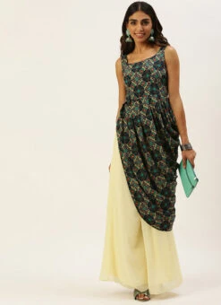 Multicolor N Off White Printed Kurta Set Festive Wear -C Bazaar Shop Multicolor N Off White Printed Kurta Set KSBS02207335 u