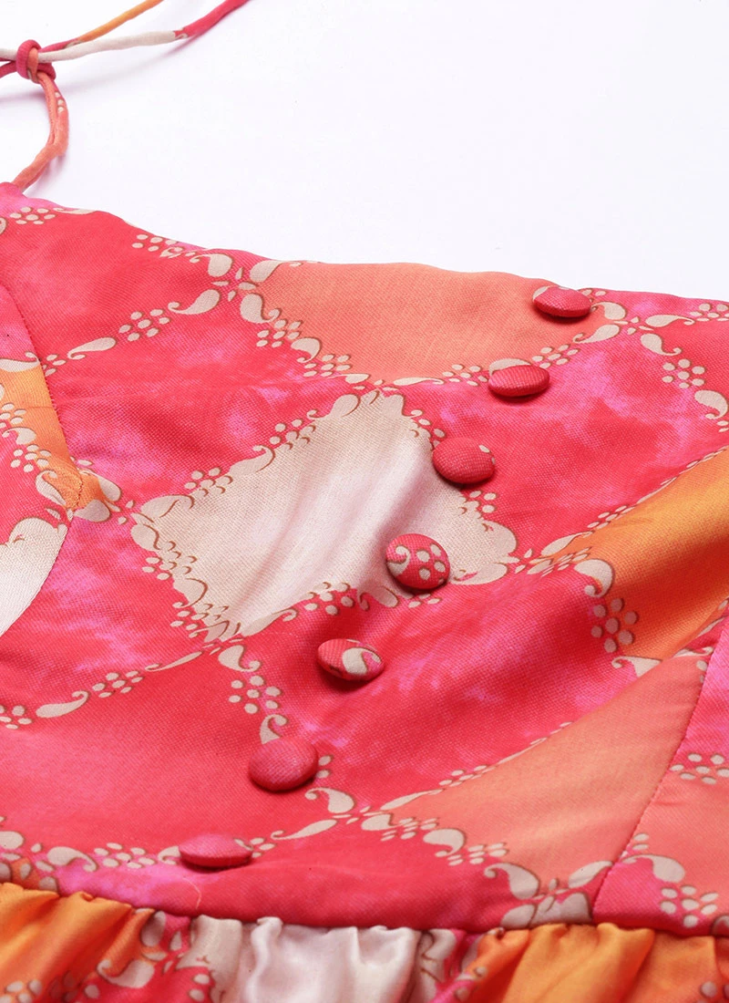 Multicolor Printed Gathered Style Midi Dress Festive Wear 5 Multicolor Printed Gathered Style Midi Dress Festive Wear - Image 5