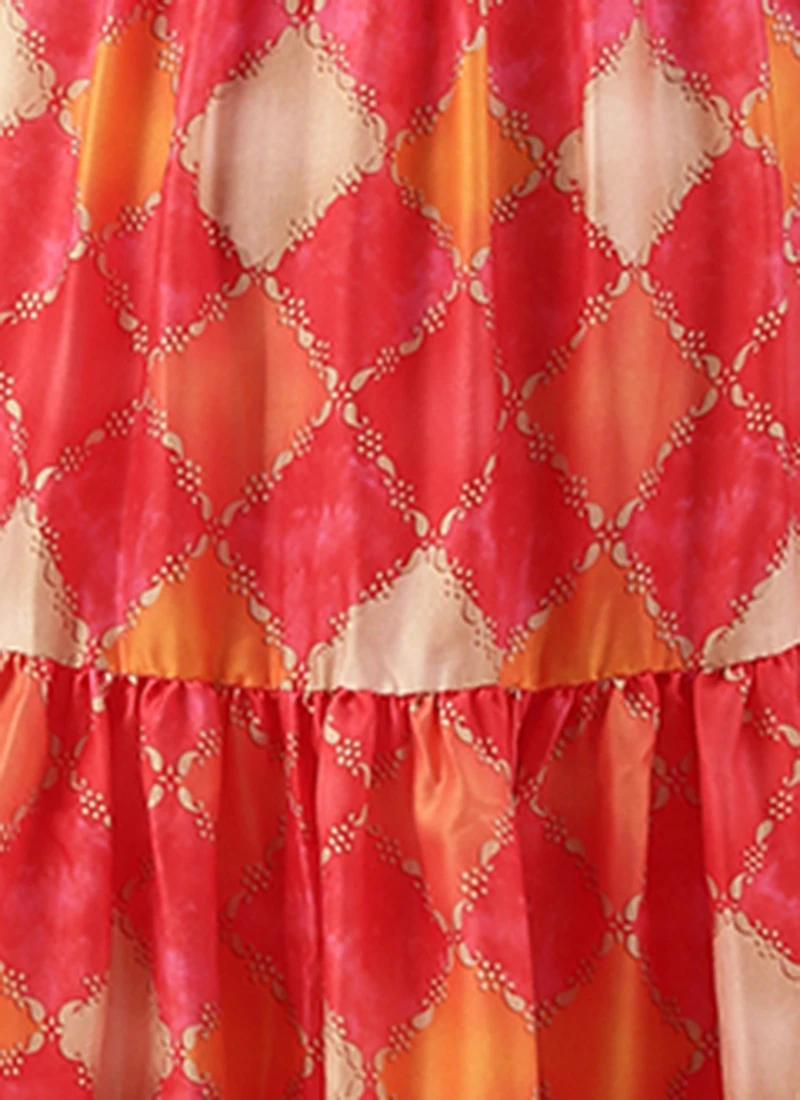 Multicolor Printed Gathered Style Midi Dress Festive Wear 7 Multicolor Printed Gathered Style Midi Dress Festive Wear - Image 7