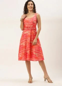 Multicolored Art Silk Round Neck Dress After Six Wear -C Bazaar Shop Multicolored Art Silk Round Neck Dress DRBS02106489 u