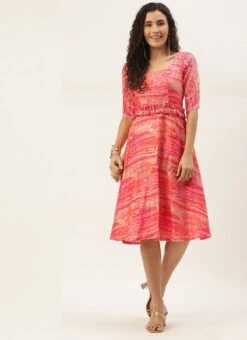 Multicolored Art Silk Round Neck Dress Festive Wear -C Bazaar Shop Multicolored Art Silk Round Neck Dress DRBS02307733 u