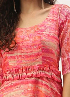 Multicolored Art Silk Round Neck Dress Festive Wear -C Bazaar Shop Multicolored Art Silk Round Neck Dress DRBS02307733 rrc1