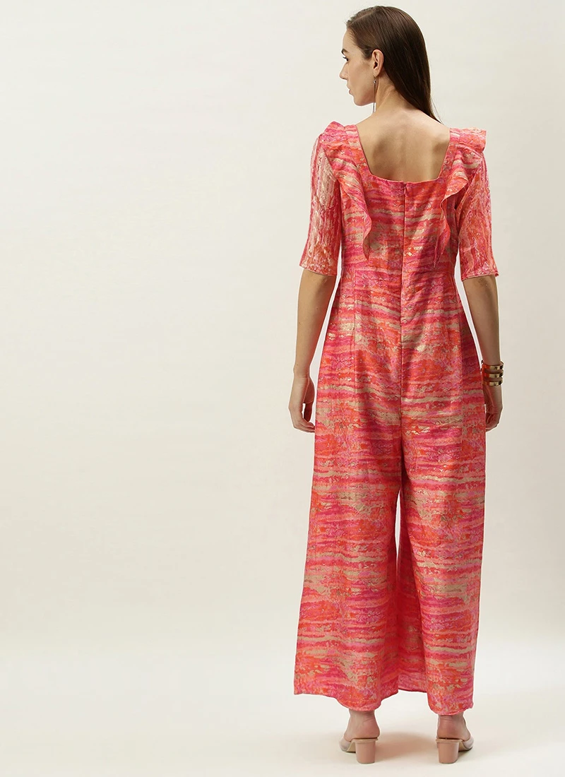 Multicolored Art Silk Ruffles Style Jumpsuit After Six Wear 4 Multicolored Art Silk Ruffles Style Jumpsuit After Six Wear - Image 4