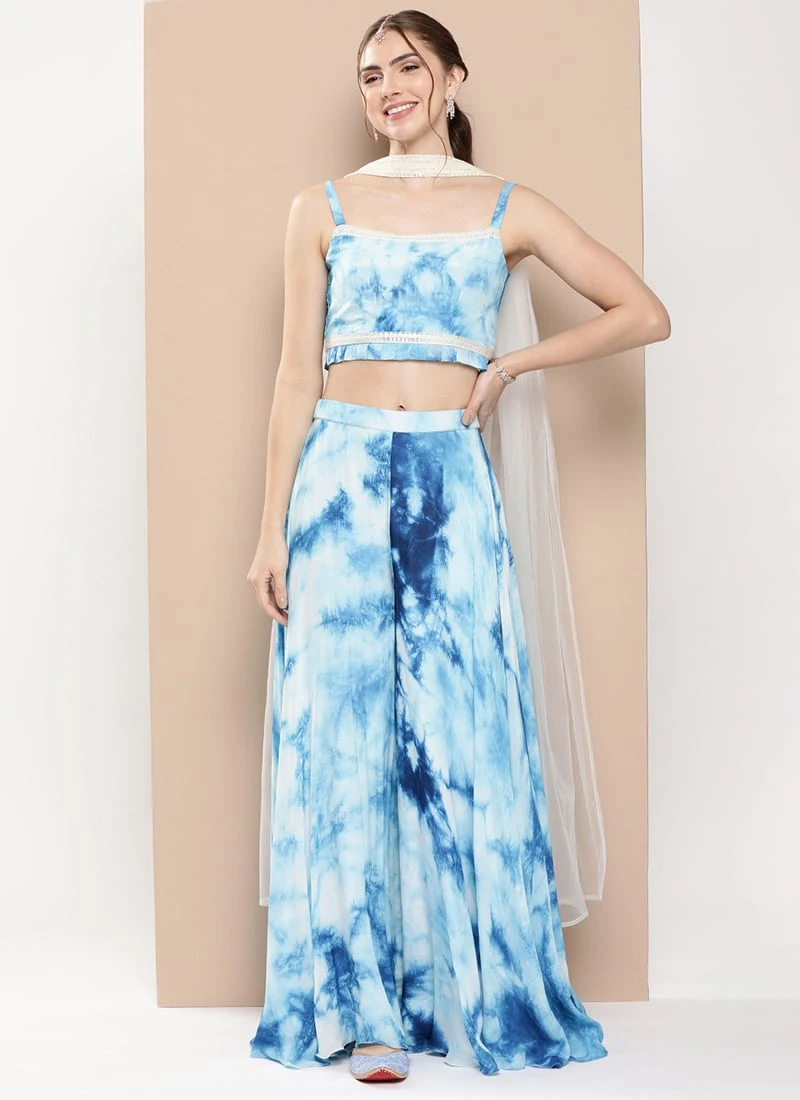 Dupatta From Multicolored Chinon Sharara Set After Six Wear 3 Dupatta From Multicolored Chinon Sharara Set After Six Wear - Image 3