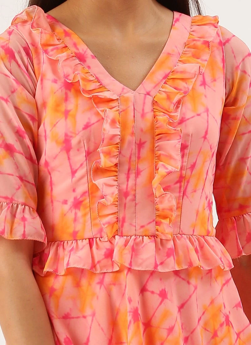 Multicolored Digital Print Georgette Gown Festive Wear 5 Multicolored Digital Print Georgette Gown Festive Wear - Image 5