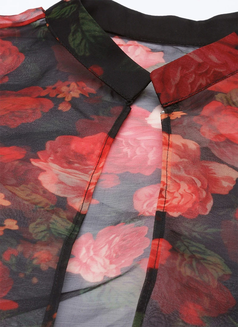 Multicolored Digital Print Organza Jacket N Black Dress Festive Wear 5 Multicolored Digital Print Organza Jacket N Black Dress Festive Wear - Image 5