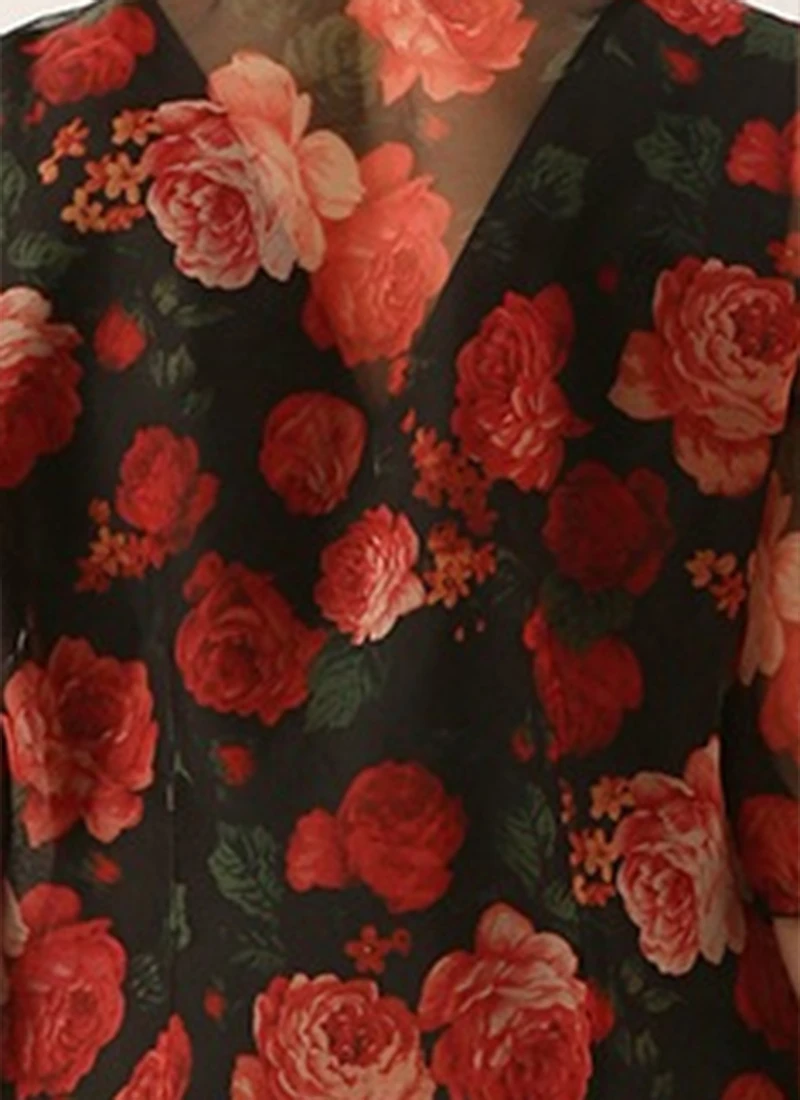 Multicolored Digital Print Organza Jacket N Black Dress Festive Wear 7 Multicolored Digital Print Organza Jacket N Black Dress Festive Wear - Image 7