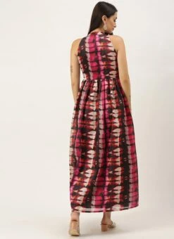 Multicolored Digital Printed Gathered Dress After Six Wear -C Bazaar Shop Multicolored Digital Printed Gathered Dress DRBS02110843 b