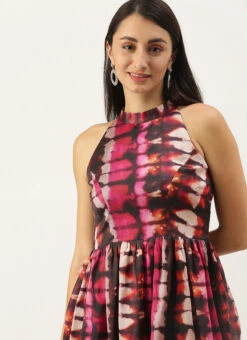 Multicolored Digital Printed Gathered Dress After Six Wear -C Bazaar Shop Multicolored Digital Printed Gathered Dress DRBS02110843 rrc2