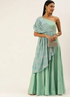 Multicolored Embroidered Indo Western Gown Party Wear -C Bazaar Shop Multicolored Embroidered Indo Western Gown IWBS02206293 u