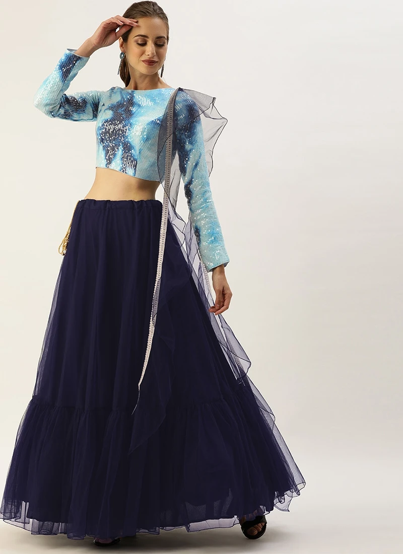 Multicolored Embroidered N Navy Blue Lehenga Festive Wear 3 Multicolored Embroidered N Navy Blue Lehenga Festive Wear - Image 3