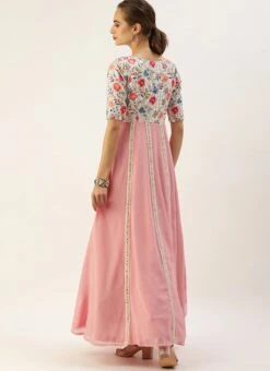 Multicolored Georgette Embroidered Kali Style Gown Festive Wear -C Bazaar Shop Multicolored Georgette Embroidered Kali Style Gown IWBS02104149 b