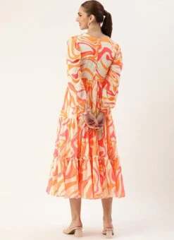 Multicolored Georgette Pinted Tiered Gathers Dress After Six Wear -C Bazaar Shop Multicolored Georgette Pinted Tiered Gathers Dress DRBS02307654 b