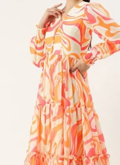 Multicolored Georgette Pinted Tiered Gathers Dress After Six Wear