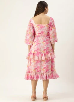 Multicolored Georgette Printed Dress Party Wear -C Bazaar Shop Multicolored Georgette Printed Dress DRBS02302440 b