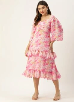 Multicolored Georgette Printed Dress Party Wear -C Bazaar Shop Multicolored Georgette Printed Dress DRBS02302440 u