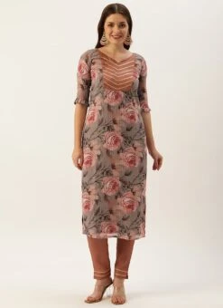 Multicolored Georgette Printed Embroidered Kurti Set Festive Wear After Six Wear -C Bazaar Shop Multicolored Georgette Printed Embroidered Kurti Set KSBS02204749 u