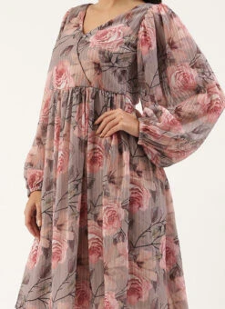 Multicolored Georgette Printed N Embroidered Maxi Dress Festive Wear