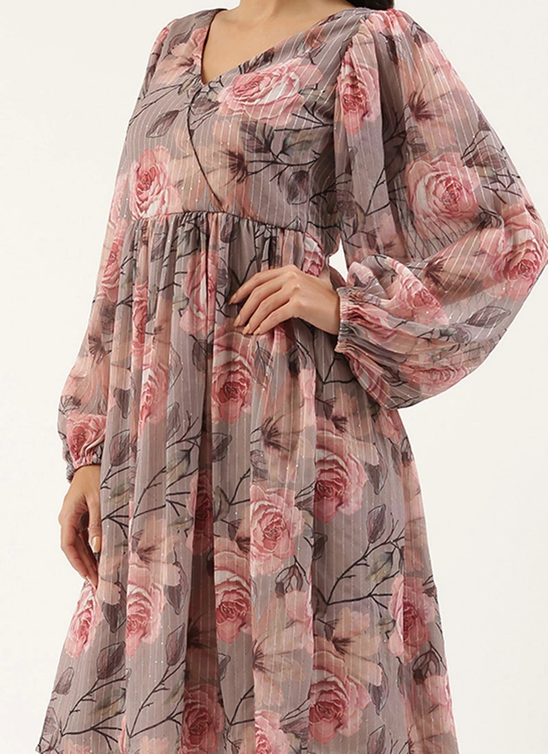 Multicolored Georgette Printed N Embroidered Maxi Dress Festive Wear 1 Multicolored Georgette Printed N Embroidered Maxi Dress Festive Wear