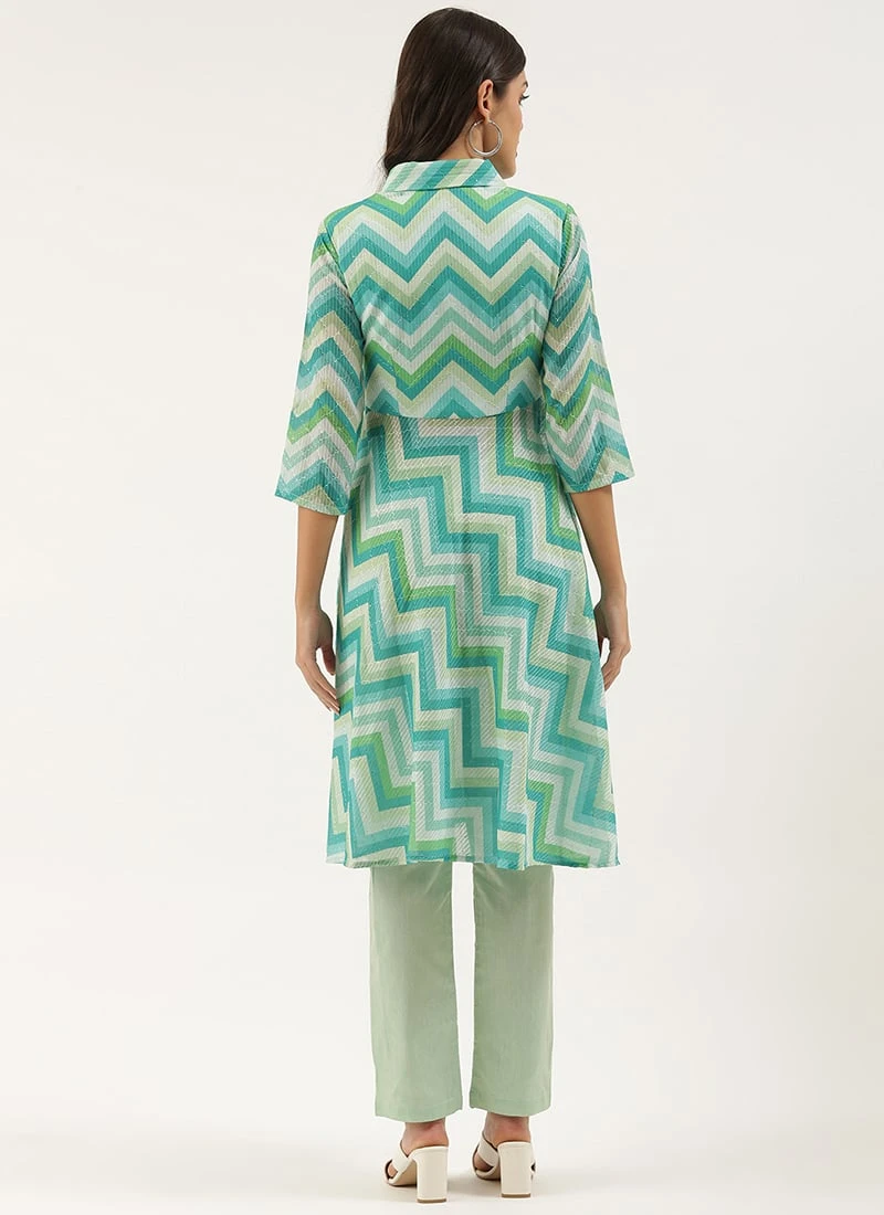 Multicolored N Green Printed Kurta Set Festive Wear 4 Multicolored N Green Printed Kurta Set Festive Wear - Image 4