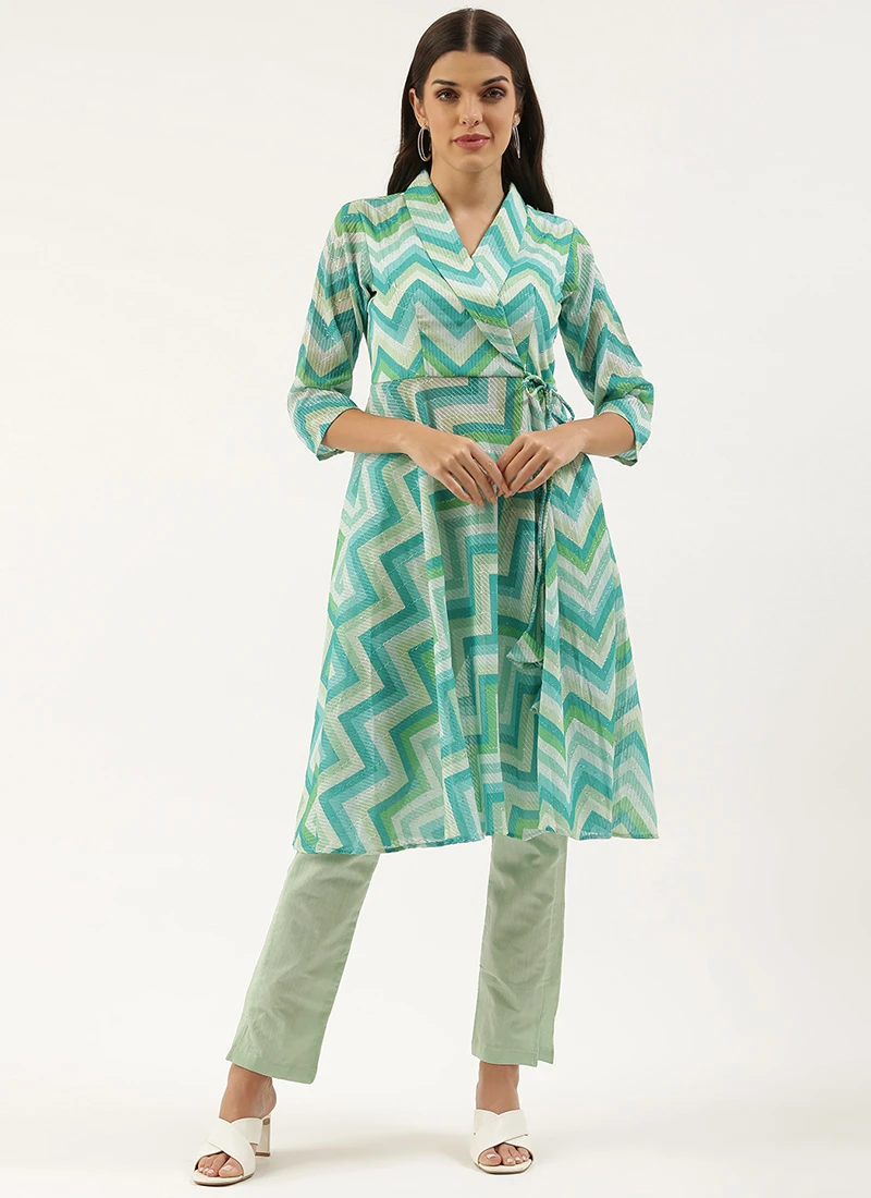 Multicolored N Green Printed Kurta Set Festive Wear 3 Multicolored N Green Printed Kurta Set Festive Wear - Image 3