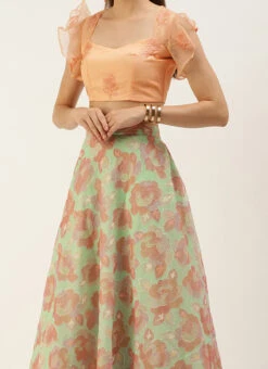 Dupatta From Multicolored Organza Embroidered Lehenga Set After Six Wear