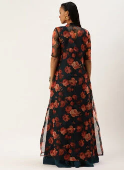 Multicolored Organza Jacket N Teal Blue Dress Festive Wear -C Bazaar Shop Multicolored Organza Jacket N Teal Blue Dress DRBS02303652 b