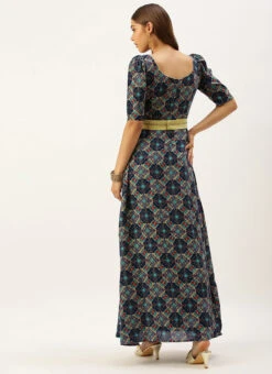Multicolored Printed A Line Maxi Dress Festive Wear -C Bazaar Shop Multicolored Printed A Line Maxi Dress DRBS02203576 b