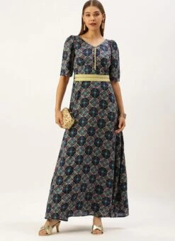 Multicolored Printed A Line Maxi Dress Festive Wear -C Bazaar Shop Multicolored Printed A Line Maxi Dress DRBS02203576 u