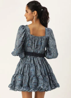 Multicolored Printed Chinon Dress After Six Wear -C Bazaar Shop Multicolored Printed Chinon Dress DRBS02306334 b