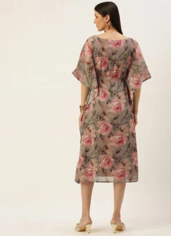 Multicolored Printed N Embroidered V Neckline Kaftan Festive Wear After Six Wear -C Bazaar Shop Multicolored Printed N Embroidered V Neckline Kaftan DRBS02204674 b