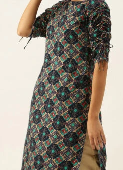 Multicolored Printed Straight Pant Kurta Set Festive Wear