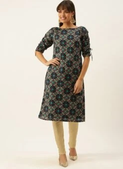 Multicolored Printed Straight Pant Kurta Set Festive Wear -C Bazaar Shop Multicolored Printed Straight Pant Kurta Set KSBS02201297 u