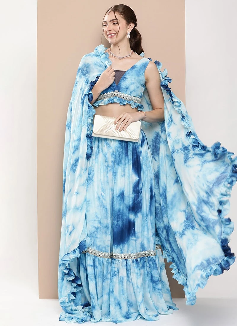 Skirt From Multicolored Tie Dye Chinon Lehenga Set After Six Wear 3 Skirt From Multicolored Tie Dye Chinon Lehenga Set After Six Wear - Image 3