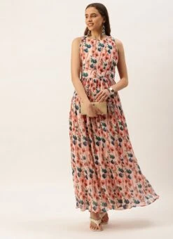 Multicoloured Georgette Pleated Dress After Six Wear Party Wear -C Bazaar Shop Multicoloured Georgette Pleated Dress DRBS02211036 u