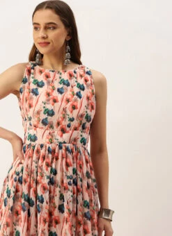 Multicoloured Georgette Pleated Dress After Six Wear Party Wear -C Bazaar Shop Multicoloured Georgette Pleated Dress DRBS02211036 rrc4