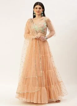 Skirt From Multicoloured N Peach Net Embroidered Lehenga After Six Wear -C Bazaar Shop Multicoloured N Peach Net Embroidered Lehenga GHBS02211103 u 1