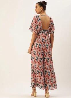 Multicoloured Pleated Georgette Jumpsuit Festive Wear After Six Wear -C Bazaar Shop Multicoloured Pleated Georgette Jumpsuit DRBS02211145 b 1