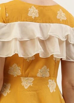 Mustard Art Silk Ruffled Dress Festive Wear 13 Mustard Art Silk Ruffled Dress Festive Wear -C Bazaar Shop Mustard Art Silk Ruffled Dress DRBS02210937 rrc2