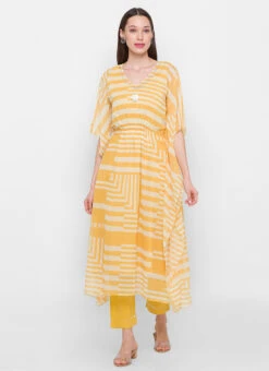 Mustard Chiffon Printed Kaftan Suit Work Wear -C Bazaar Shop Mustard Chiffon Printed Kaftan Suit KFMZA13A308MU u