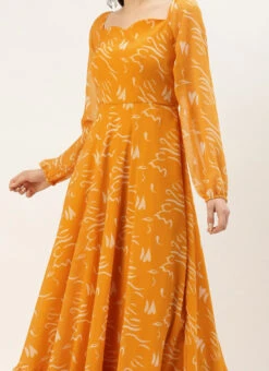 Mustard Digital Print Georgette Maxi Dress After Six Wear